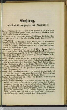 Nachtrag, enthaltend Berichtigungen und Ergänzungen