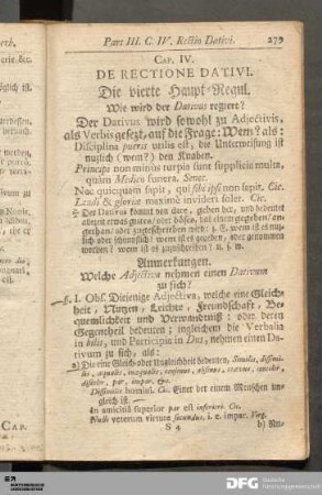 Cap. IV. De Rectione Dativi. Die vierte Haupt-Regul