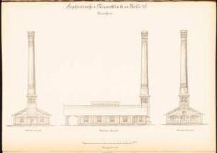 Psychiatrische und Nervenklinik der Martin-Luther-Universität Halle/Saale: Kesselhaus: westliche, nördliche und östliche Ansicht 1:100