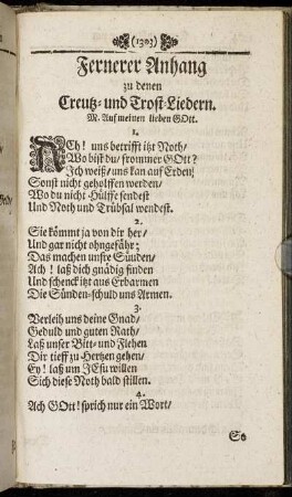 Fernerer Anhang zu denen Creutz- und Trost-Liedern.