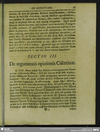 Sectio III. De argumentis opinionis Calixtinae