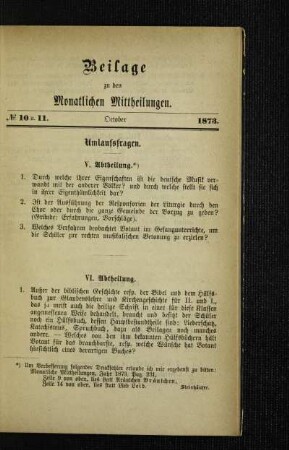 Beilage zu den Monatlichen Mittheilungen