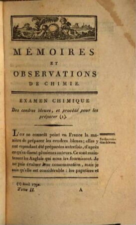 Memoires Et Observations De Chimie. 2