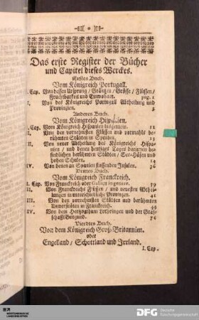 Das erste Register der Bücher und Capitel dieses Werckes.