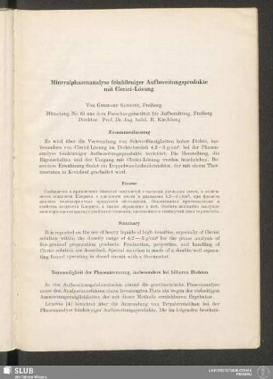 Mineralphasenanalyse feinkörniger Aufbereitungsprodukte mit Clerici-Lösung