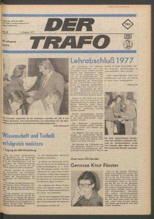 TRO-Betriebszeitung 'Der Trafo'; Nr. 28/1977 (1. August 1977)