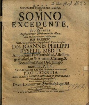 Disputatio Inauguralis Medica De Somno Excedente