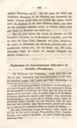 Ergänzungen des Operationsplanes Belle-Isle's für Contades; Betrachtungen.