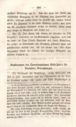 Ergänzungen des Operationsplanes Belle-Isle's für Contades; Betrachtungen.