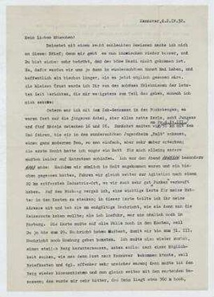 Brief von Eberhard Rogge an Vera Hausmann. Hannover