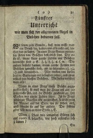 Fuenfter Unterricht wie man sich der allgemeinen Regel in Bruechen bedienen soll