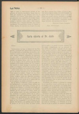 Carta abierta al Dr. Justo