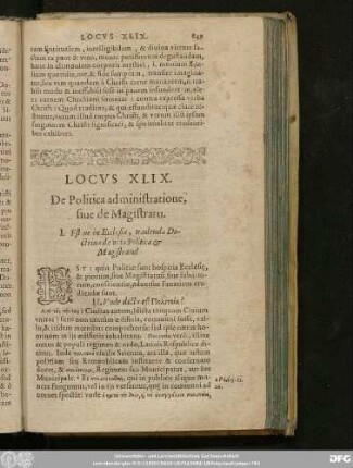 Locus XLIX. De Politica administratione, sive de Magistratu.