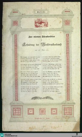 Zur vierten Säcularfeier der Erfindung der Buchdruckerkunst : am 24. Juni 1840