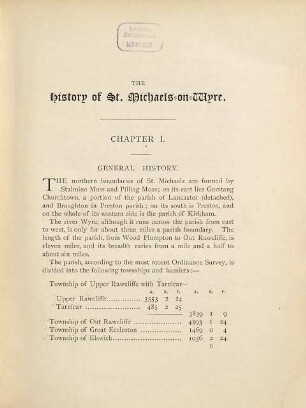The history of the parish of St. Michaels-on-Wyre in the county of Lancaster : With an app. containing a transcript of the reg. of the chapelry of Woodplumpton for 1604 to 1613