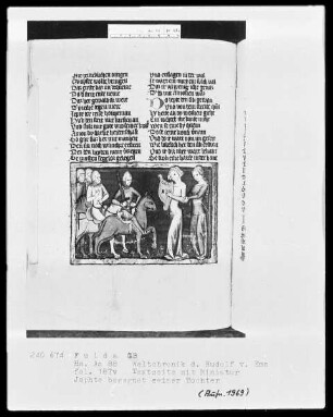 Rudolf von Ems, Weltchronik — Jephta begegnet seiner Tochter, Folio 187verso