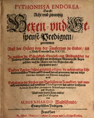 Pythonissa Endorea : das ist 28 Hexen- und Gespenst-Predigten