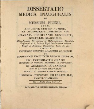Diss. med. inaug. de mensium fluxu