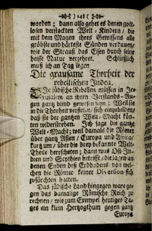 Die grausame Thorheit der rebellischen Juden.
