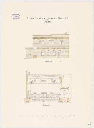 Königliches König-Wilhelms-Gymnasium, Breslau: Turnhalle: Querschnitt Seitenansicht 1:75