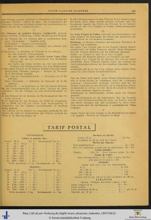 Tarif postal.