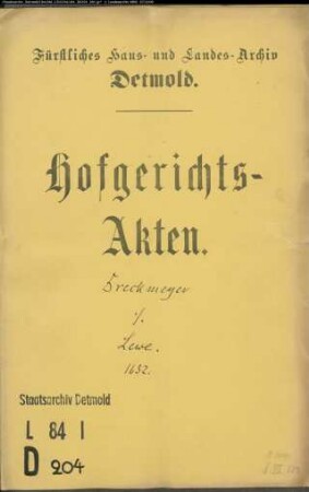 Dreckmeier, Adolf, Dr. gegen Bernd Lewe zu Bielefeld - Schuldforderung