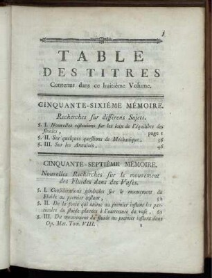 Table des titres.