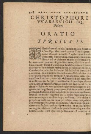 Christophori Warsevicii Eq. Poloni Oratio Turcica II.