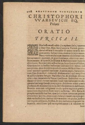 Christophori Warsevicii Eq. Poloni Oratio Turcica II.