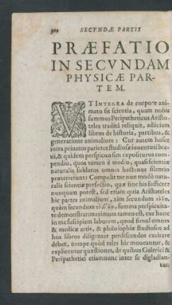 Praefatio In Secundam Physicae Partem.