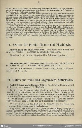 V. Sektion für Physik, Chemie und Physiologie