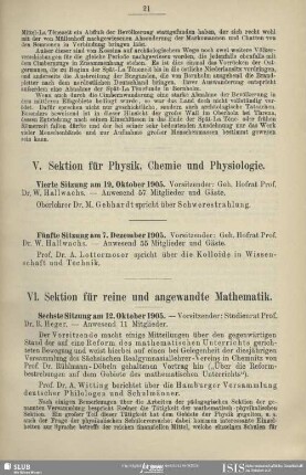 V. Sektion für Physik, Chemie und Physiologie