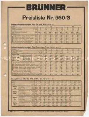 Preisliste Nr. 560/3 über Schnelldampferzeuger
