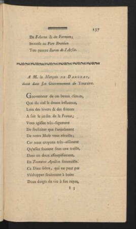 A M. le Marquis De Dangeau, étant dans sun Gouvernement de Touraine.