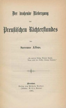 Der drohende Niedergang des Preußischen Richterstandes