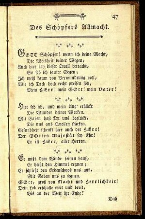Des Schöpfers Allmacht.