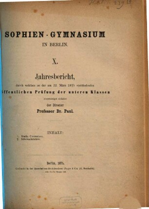 Jahresbericht. 1874/75 (1875)