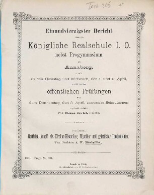 Bericht über die Königliche Realschule I.O. nebst Progymnasium zu Annaberg : womit zu den ... stattfindenden öffentlichen Prüfungen ... ergebenst einladet. 1883/84 = 41