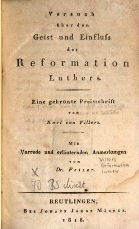 Versuch über den Geist der Reformation Luthers