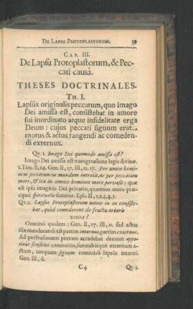 Cap. III. De Lapsu Protoplastorum, & Peccati causa.