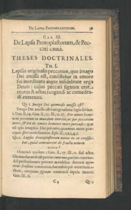 Cap. III. De Lapsu Protoplastorum, & Peccati causa.