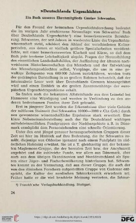 Neue Folge 4: "Deutschlands Urgeschichte" : ein Buch unseres Ehrenmitglieds Gustav Schwantes