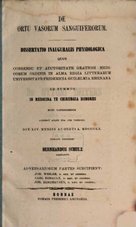 De ortu vasorum sanguiferorum : dissertatio inauguralis physiologica