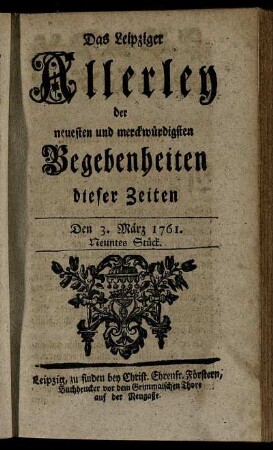 Den 3. März 1761. Neuntes Stück.