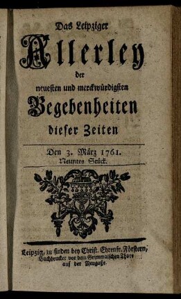 Den 3. März 1761. Neuntes Stück.