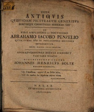 Super antiquis quibusdam picturarum generibus, eorumque cognitionis moderno usu