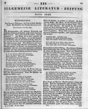Lenau, N.: Faust. Ein Gedicht. Stuttgart; Tübingen: Cotta 1836 (Beschluss von Nr. 117)