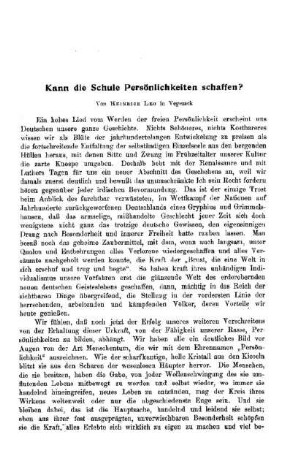 Kann die Schule Persönlichkeiten schaffen?