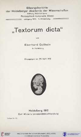 1912, 4. Abhandlung: Sitzungsberichte der Heidelberger Akademie der Wissenschaften, Philosophisch-Historische Klasse: Textorum dicta