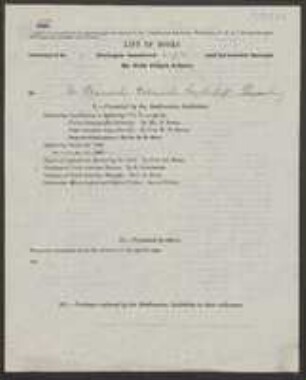 Brief von Smithsonian Institution (Washington) an Regensburgische Botanische Gesellschaft
